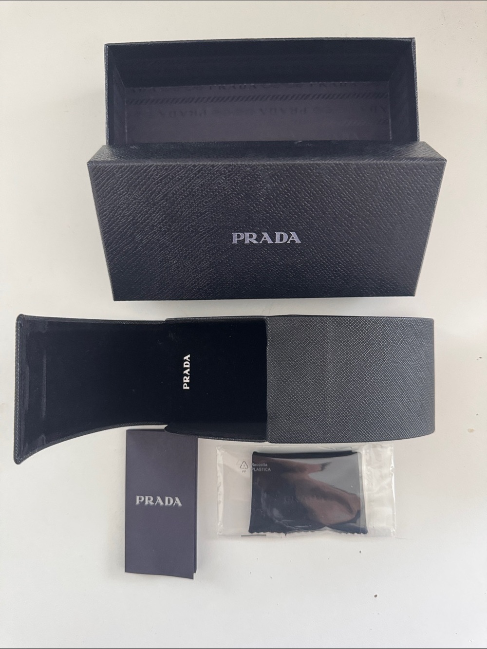 Prada Black Saffiano Sunglasses Hard Case with Box and Cloth
